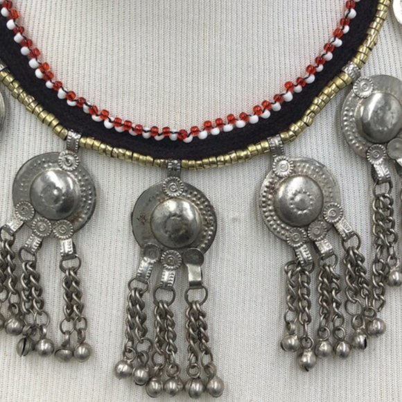 Afghan Kuchi Tribal Choker Necklace With Silver Bells, Handmade Afghan Necklace, - Picture 2 of 10